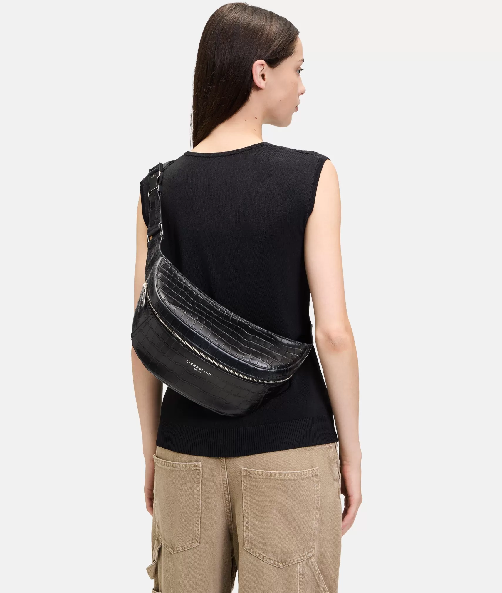 LIEBESKIND BERLIN Leather Bags | Belt Bags>Croco Chudy Belt Bag black