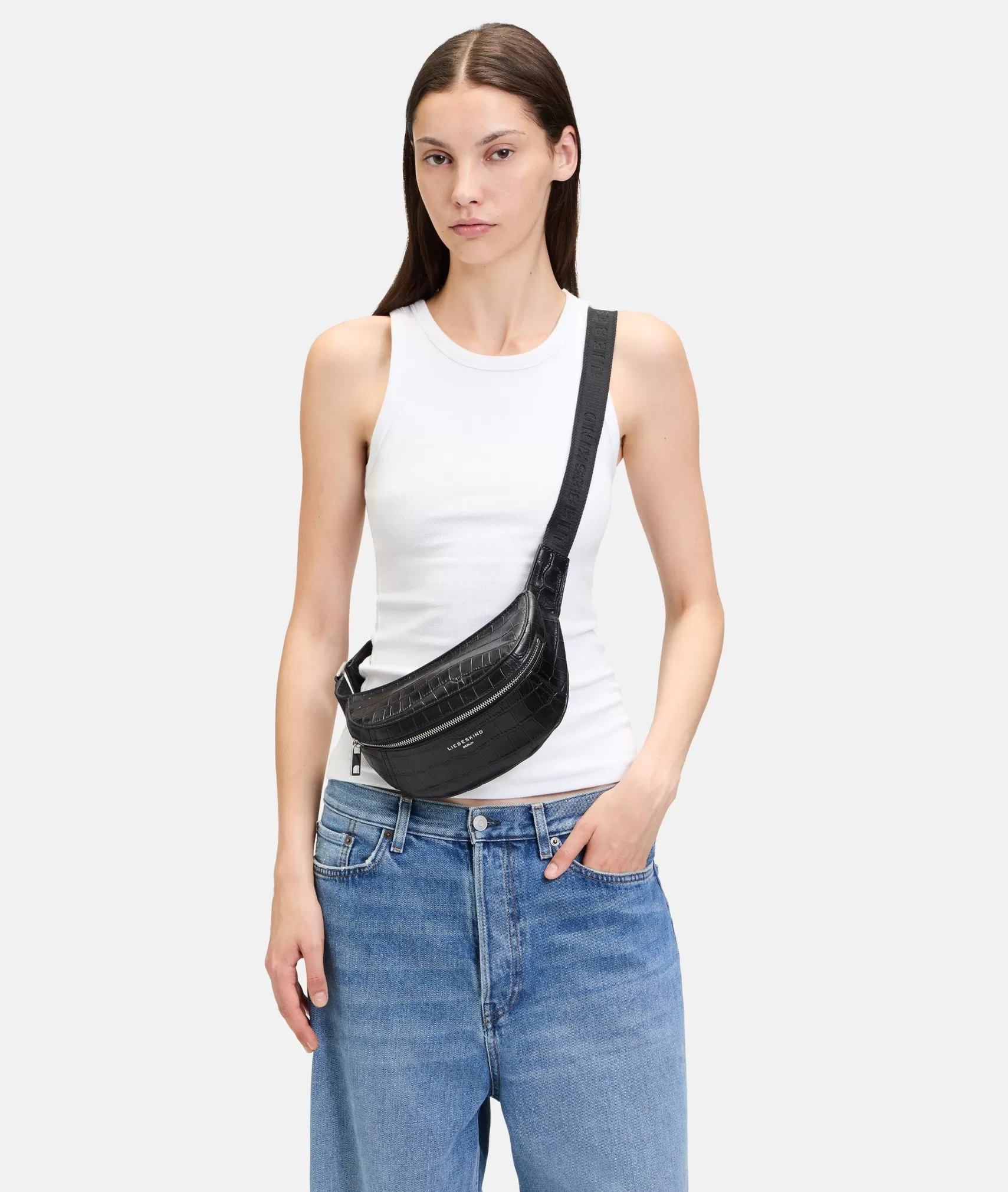 LIEBESKIND BERLIN Leather Bags | Belt Bags>Croco Chudy Belt Bag S black