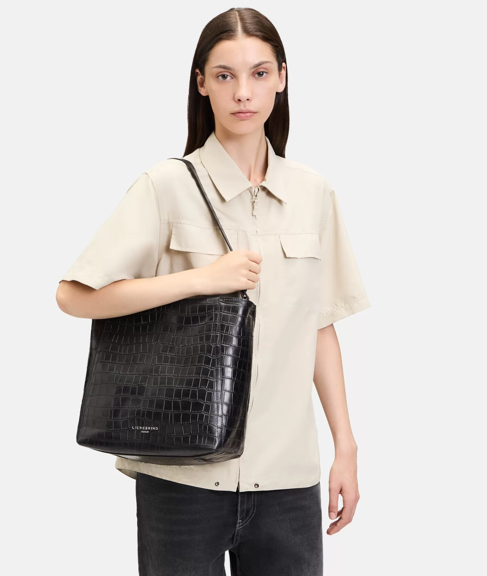 LIEBESKIND BERLIN Leather Bags | Shoulder Bags>Croco Chudy Hobo M black