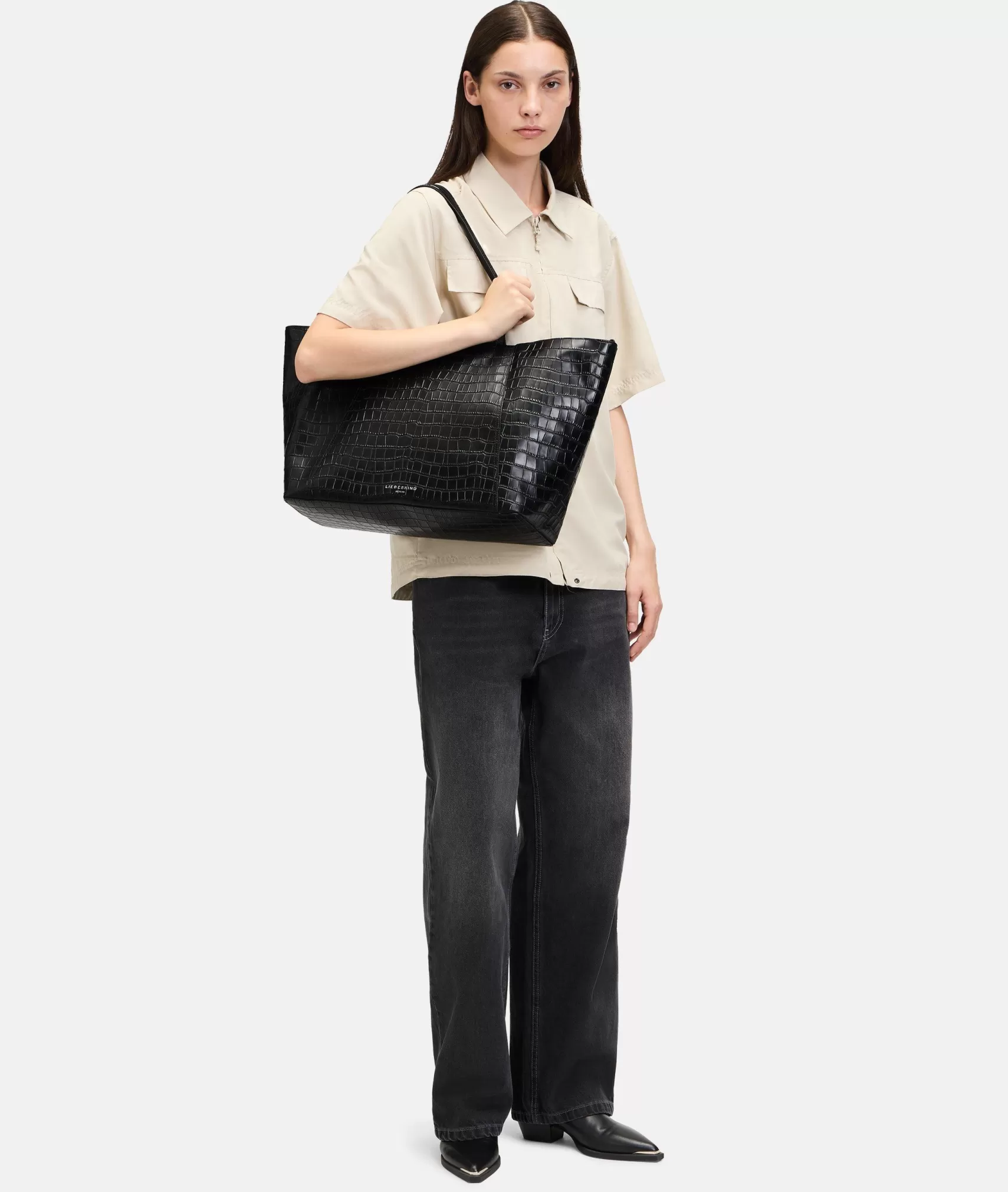 LIEBESKIND BERLIN Business Bags | Leather Bags>Croco Chudy Shopper L black