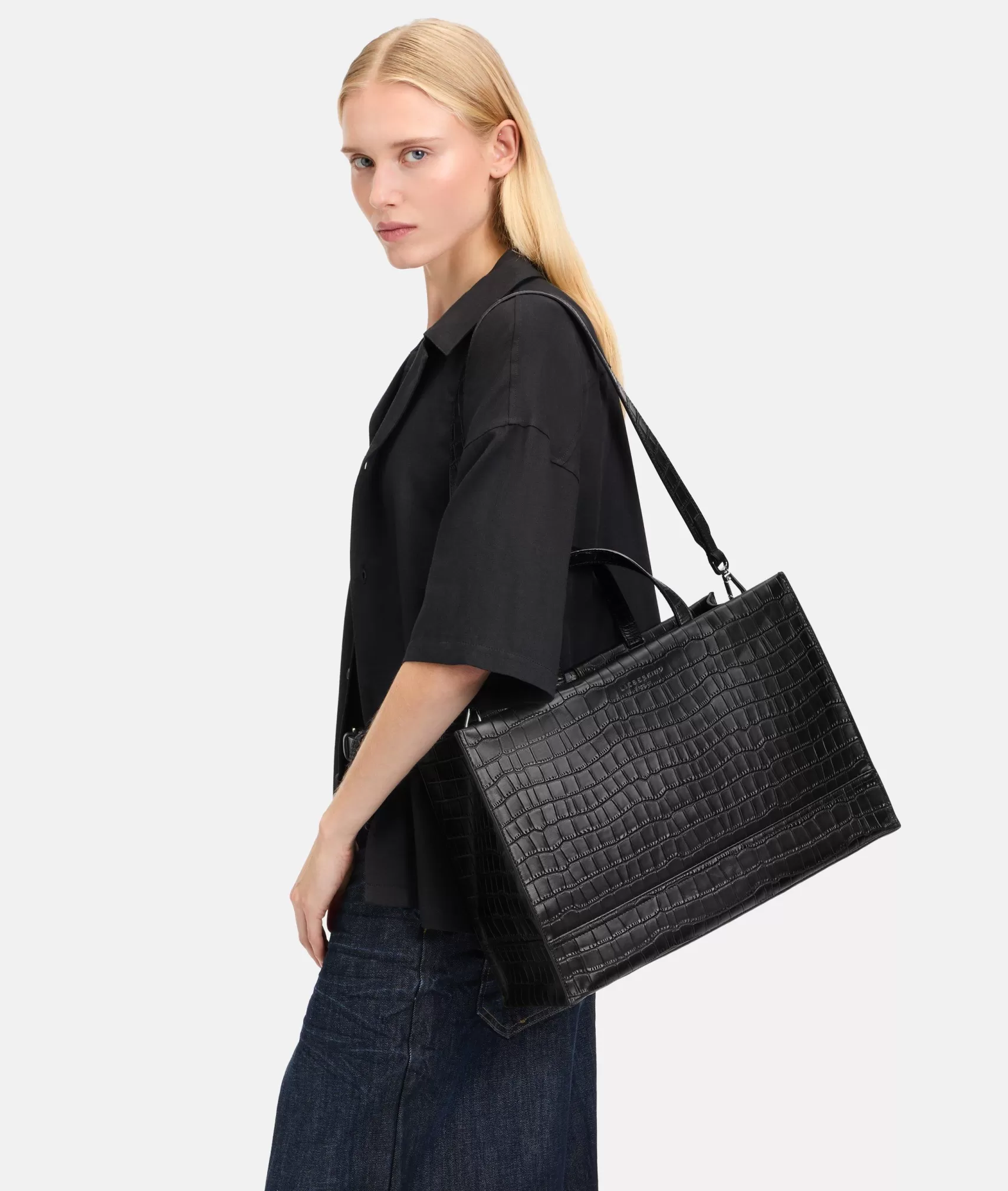 LIEBESKIND BERLIN Bestsellers | Leather Bags>Croco Lou Satchel L black